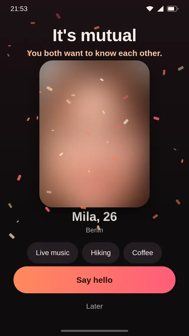 A profile with photos still hidden before mutual interest